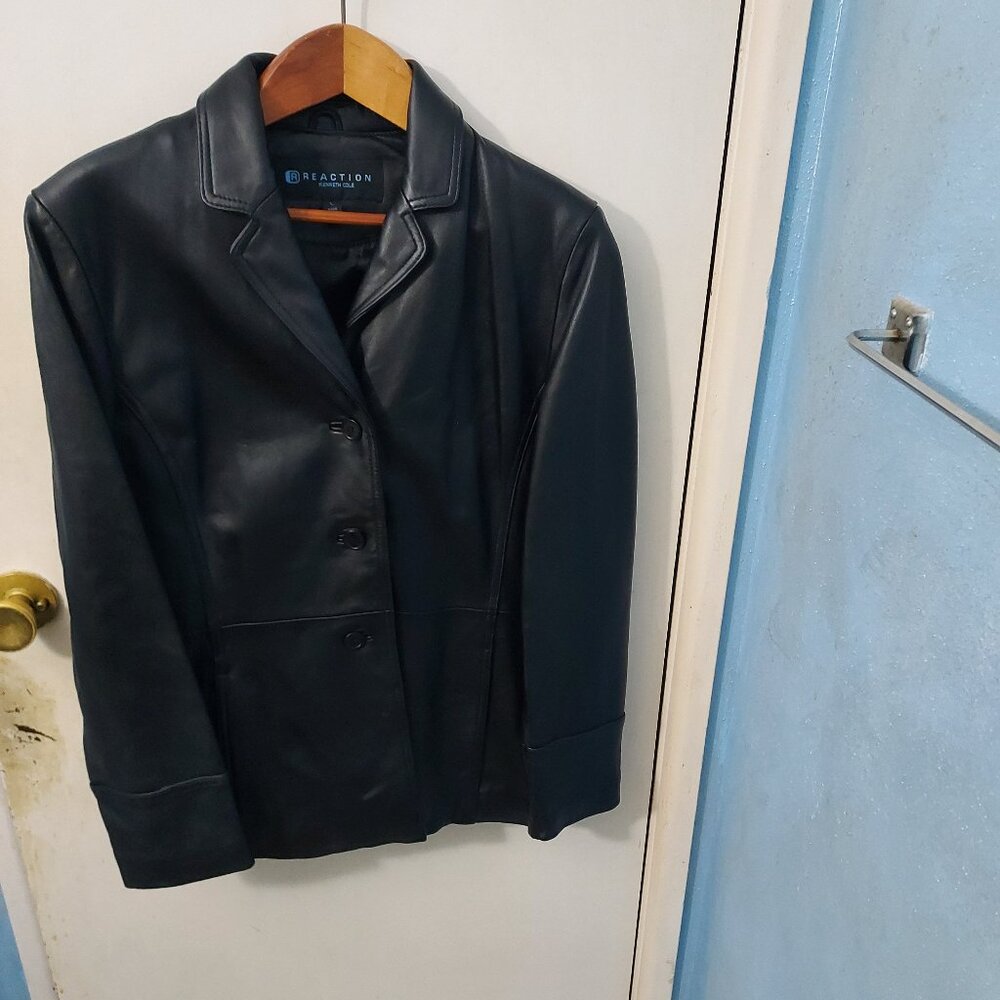 Reaction Kenneth Cole Leather Jacket, Women's, Black, Large